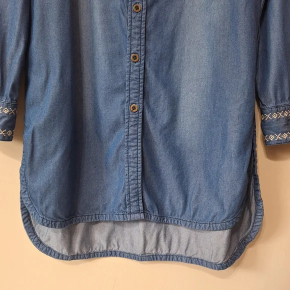 Desigual Lizzy Embroidered Faux Suede Chambray Denim Yoke Shirt Dress S Western - Picture 7 of 10